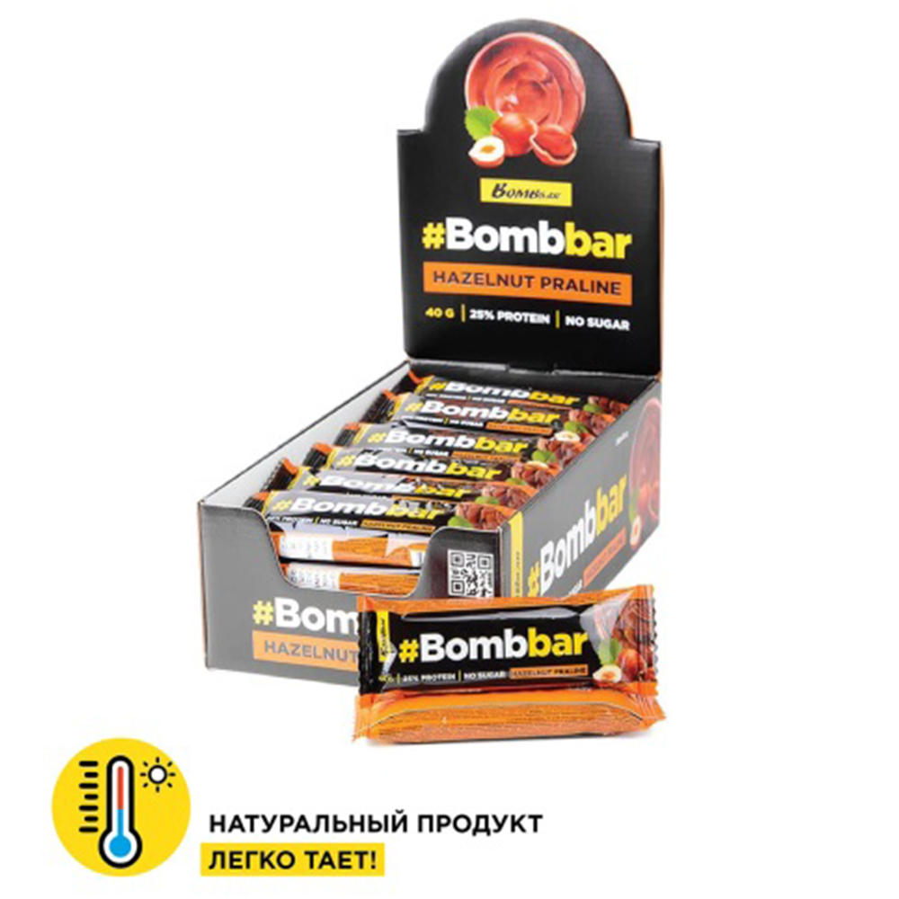 Протеиновый батончик Bombbar в шоколаде - Фундучное пралине BOMBBAR